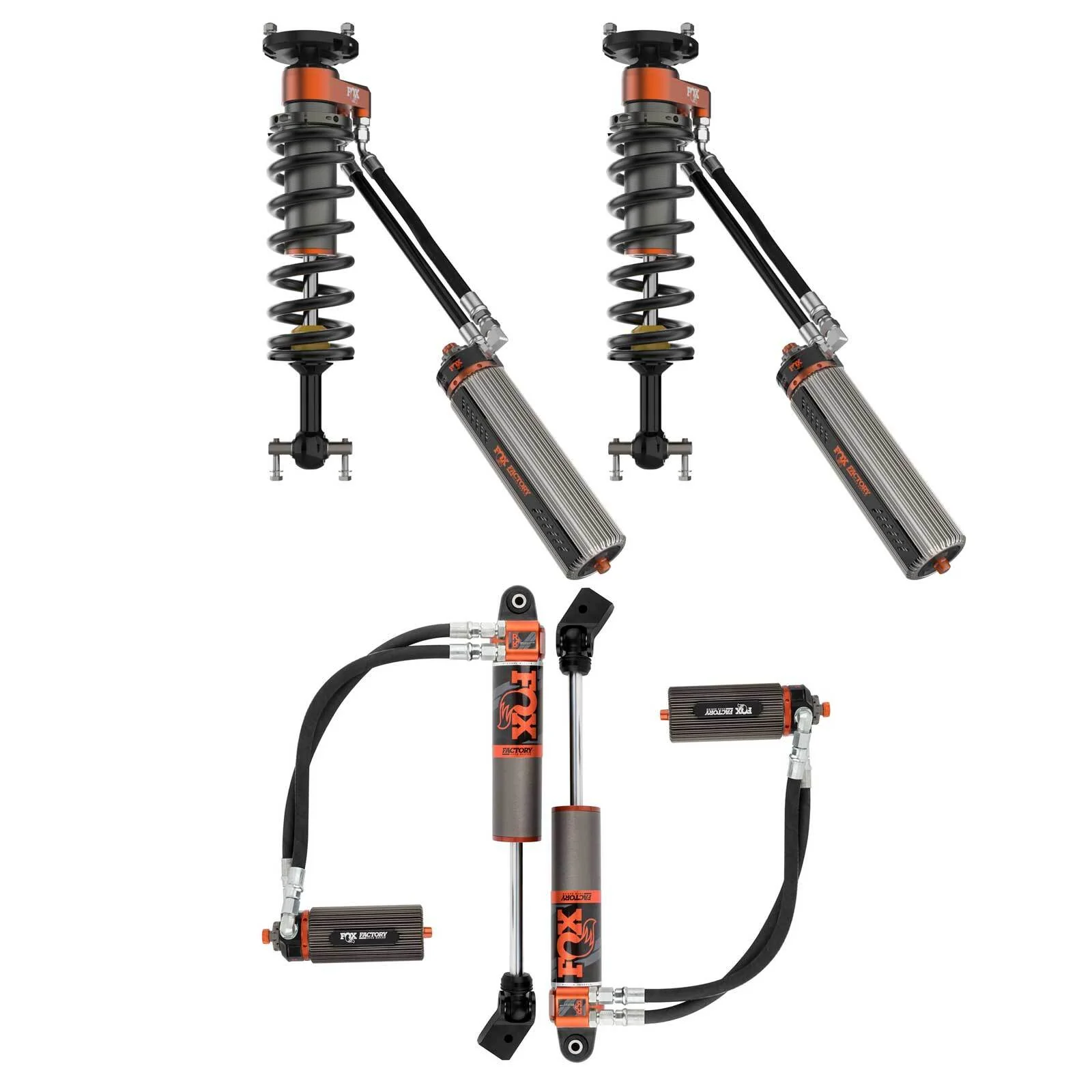 Fox 3.0 Factory Race Series Adjustable Coilover w/ Reservoir + Rear Shocks Set for 2019-2024 Chevrolet Silverado 1500 4WD RWD w/3" lift w/ UCA